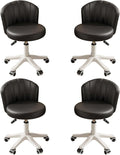 Small Round Rolling Desk Chair Armless Comfy Vanity Computer Chair with Low Backrest PU Leather Height Adjustable Swivel Work Spa Chair