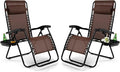 Tangkula Set of 2 Zero Gravity Chair, Folding Patio Lounge Chair Adjustable Outdoor Recliner with Cup Holder, Wide Armrest for Patio Garden Poolside Outdoor Yard Beach, Support 350 lbs (2, Brown)