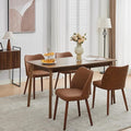 ElfinAura Dining Chair Set of 4, Leather Upholstered Dining Chair with Wood Legs, Wing Backrest, Wooden Kitchen Chair, Kitchen Chairs with Thick Cushions for Dining Room, Living Room, Brown