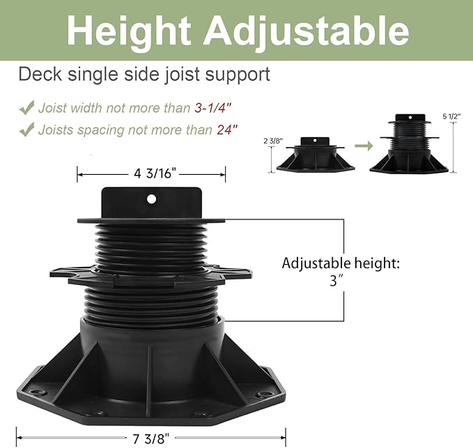 10 Pack Adjustable Plastic Pedestal Paver,Floor Slate Support Floor Lift,Deck Support Floor Raising,Deck Foundation Base Support,Adjustment Raising from 2-3/8" to 5-1/2"
