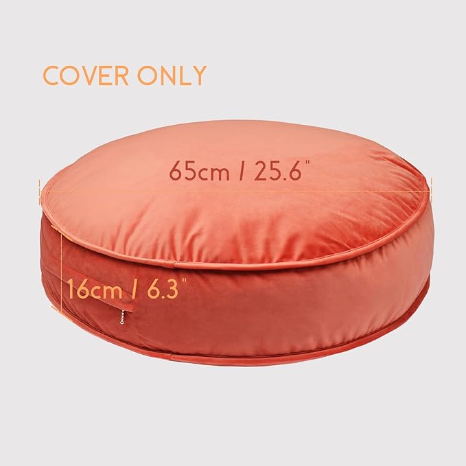 YIUOR Round Floor Pillow Cover Velvet Throw Seating Pouf Yoga Meditation Cushion Plush Case Reading Room Decor Cover Only (25.6IN, Brick Red)
