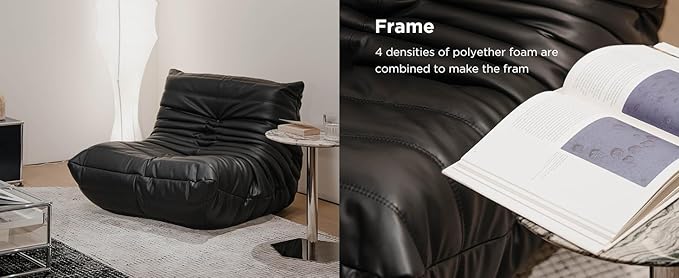 cebihy High-end Uncompressed Fireside Togo Chair, Bean Bag Chair, Foam Floor Sofa, Soft Lazy Lounge Sofa Couch, Armless Faux Leather Big Beanbag Accent Chairs for Living Room Bedroom Dorm Office