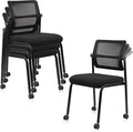 CLATINA 4PK Mesh Stacking Office Desk Chairs with Wheels, Portable Stackable Bulk Waiting Room Armless Chair with Adjustable Back & Fabric Seat for Guest Lobby Side School Church Conference Break