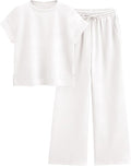 PRETTYGARDEN 2 Piece Outfits For Women Casual Tracksuit Short Sleeve Tops And Wide Leg Long Pants Matching Lounge Sets