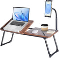 wishacc 28.7" Extra Large Adjustable Laptop Desk Stand with Phone Mount, Wooden Desktop, Portable Design