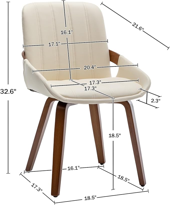 YOUUGIOR Mid Century Modern Faux Leather Upholstered Dining Chairs,Armless Accent Chairs with Sturdy Natural Wood Legs,Bamboo Backrest Support for Kitchen&Dining Room Chairs(Set of 4,Beige)