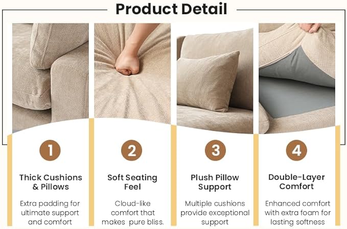 WJShome Cloud Couch for LivingRoom,153" U Shaped Modular Sectional Sofa with Ottoman,Down Filled 7 Seater Convertible Sleeper Sofa Bed Oversized Furniture Sets,Khaki