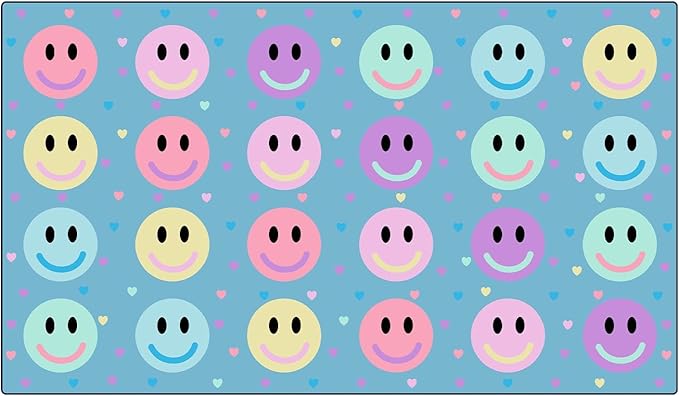 Booooom Jackson 7'6''x13' Pastel Smileys Classroom Rug for Kids Room Seating Décor - Thick Nylon Large Preschool Carpet Daycare Rug for Teaching & Playroom, Non-Slip &No Triping,20X Stain Resistance