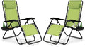 Tangkula Set of 2 Zero Gravity Chair, Folding Patio Lounge Chair Adjustable Outdoor Recliner with Cup Holder, Wide Armrest for Patio Garden Poolside Outdoor Yard Beach, Support 350 lbs (2, Green)