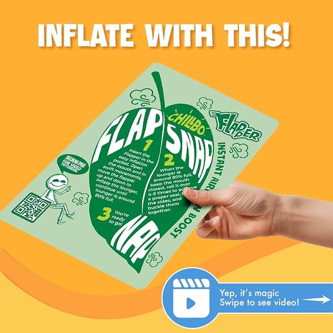 Chillbo LazyBone Inflatable Couch – Quick-Inflation Flapper System, Fun Prints, No-Pump Setup, Ripstop Polyester, Portable Air Lounger for Beach, Camping, Festivals, & Hiking