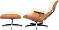 Top Cream White Grain Leather, Mid Century Chaise Lounge Chair and Ottoman, Modern Chair Classic Design, Walnut Wood, Heavy Duty Base Support for Living Room Office