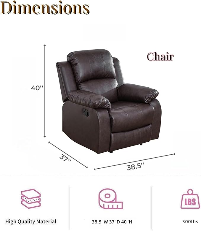 Caberryne Leather Recliner Chair for Living Room Furniture Set,Black Leather Reclining Couch for Small Space/Rv, Wall Hugger Single Recliner/Home Theater Chairs for House/Office(Chair)