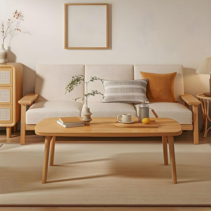 RUNNUP Modern Wood Coffee Table for Living Room Center, Minimalist Display Coffee Table, Foldable Side End Table, 47" L x 22" W x 17" H White