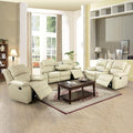 A Ainehome Recliner Sofa Set Living Room Manual Reclining Sofa Bonded Leather Loveseat Chair with Storage Console&Cup Holder Sectional Couch for Living Room/Home(A-Beige Leather, 3 Piece Set)