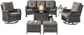 Belord Outdoor Patio Furniture Set with Propane Fire Pit Table, 7 Pieces Wicker Patio Conversation Set with 2 Swivel Glider Rocker Chair Rattan Sofa Grey Cushion Perfect for Casual Gathering
