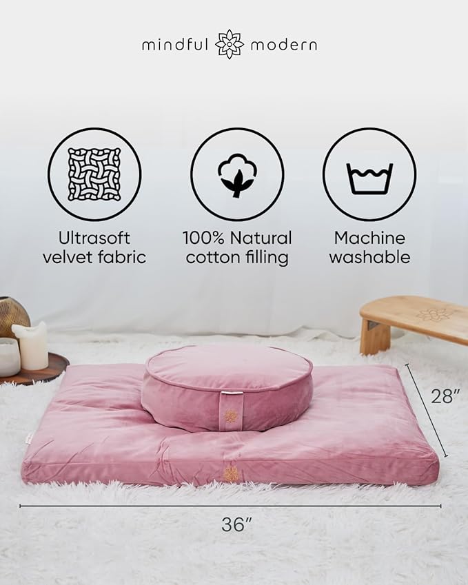 Mindful & Modern Zabuton Meditation Mat - Cotton Filled Yoga and Meditation Pad - Zabuton Meditation Cushion for Kneeling and Sitting Support - Large Rectangular Sitting Floor Pillow for Bench or Zafu