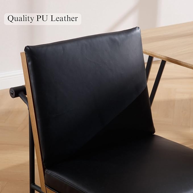 DUOMAY Mid-Century Modern Dining Chairs Set of 4, PU Leather Upholstered Side Chair with Rear Handle, Armless Chair with Metal Legs for Kitchen Dining Room Living Room Vanity, Black