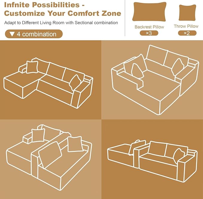 AUGOP 96" Sectional Couches for Living Room Modern Modular Sofa with L-Shape Couchs Upholstered Boneless Couch Deep Seat Sectional Couch with Chaise (Dark Grey, 96" Left Facing Chaise+2Seaters)