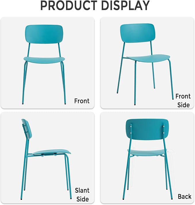 Sidanli Armless Stacking Chairs Set of 4, Office Waiting Room Chairs with Metal Legs and Ergonomic Plastic Seat, Metal Chairs Set of 4 for Conference Reception Dining Room, Blue