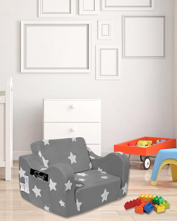 Toddler Couch, Kids Couch for Toddler Fold Out, 2-in-1 Convertible Kid Sofa to Lounger Bed for Girls and Boys, Ideal for Reading Sleeping Gaming Decor (Gray)