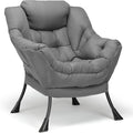 TLSUNNY Lazy Chair, Modern Comfy Lounge Accent Chair, Large Sofa Armchair with a Side Pocket, Leisure Reading Chair for Bedroom, Living Room, Dorm (Dark Grey)