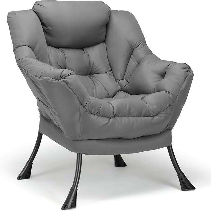 TLSUNNY Lazy Chair, Modern Comfy Lounge Accent Chair, Large Sofa Armchair with a Side Pocket, Leisure Reading Chair for Bedroom, Living Room, Dorm (Dark Grey)
