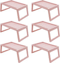 6PC Bed Tray Table with Folding Legs, Plastic Small Breakfast in Bed Tray Laptop Table Foldable Lap Desks for Eating on Sofa Laptops Sleepover Slumber Party Kids Adult (Pink)