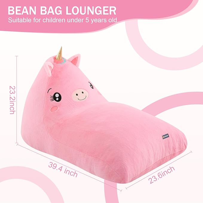 COMAX Unicorn Bean Bag Chairs for Kids, Large Kid Beanbag Chair with Filler, Big Toddler Lounge Bean Chair, Children Lazy Floor Lounger for Girls Boys, Pink