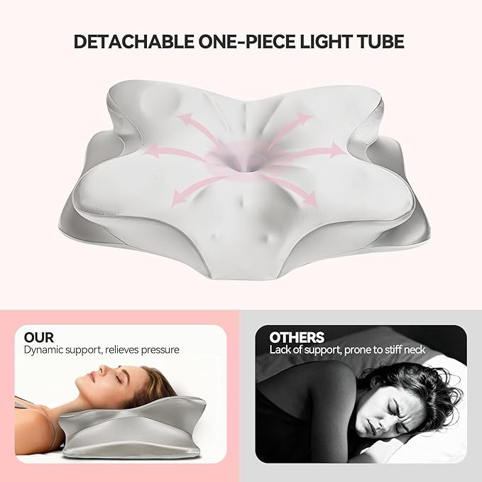Cervical Pillow for Neck Pain Relief - Ergonomic Memory Foam Neck Pillow with Silky Satin Cover, Orthopedic Neck Support for Side Sleepers, Gift for Family, Men & Women, Husband & Grandma (Gray)