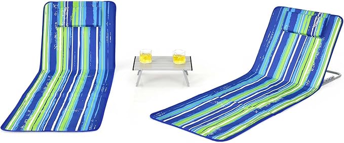 Nightcore 3-Piece Beach Chairs Set for Adults, Adjustable Lawn Chair with Side Table for Outdoor Relaxing & Sun Tanning, Portable & Folding Recline Chaise Lounge for Beach, Patio, Camping (Stripe)