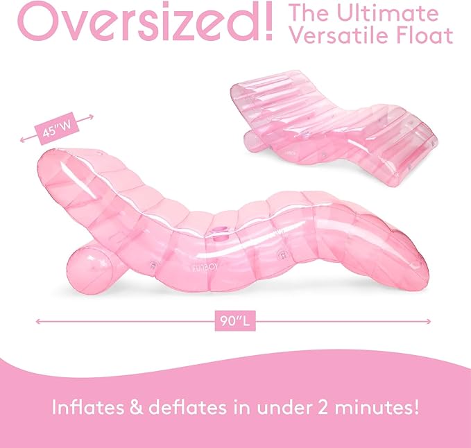FUNBOY Giant Inflatable Luxury Clear Pale Pink Chaise Lounger, Chair Pool Float for Adults, Transparent Seaglass Green Material, Perfect for a Summer Pool Party