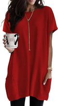 Poetsky Summer Womens Tunic Tops for Leggings with Pockets Short Sleeve Casual Long T Shirts S-3XL
