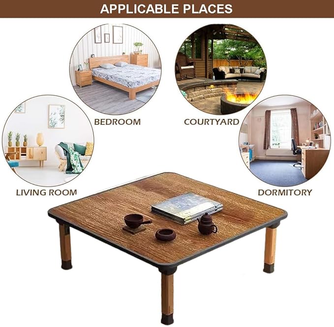 Japanese Foldable Coffee Table, Portable Low Tea Table Wooden Folding Dining Study Breakfast Serving Table Collapsable Small Desk Tatami Sitting On The Floor Table (31.5 * 11.8in, Square)