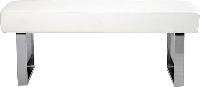 Armen Living Amanda Bench in White and Chrome Finish 48"x18"x19"