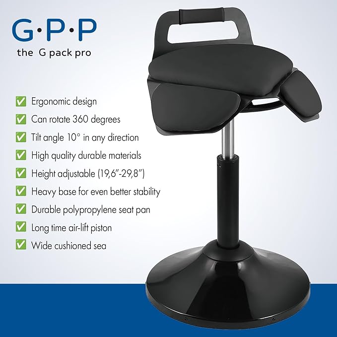 Standing Desk Chair – Ergonomic Comfortable Height Adjustable Active Stool - Swivel Sitting Balance Portable Chair - Encourage Good Posture (Black)