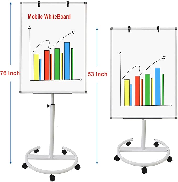 BEST BOARD Mobile Easel Whiteboard 40x28 Inches – Adjustable Height Rolling Whiteboard on Wheels, Magnetic Portable Dry Erase Board Stand Easel White Board Flipchart Easel Board with Paper Pad