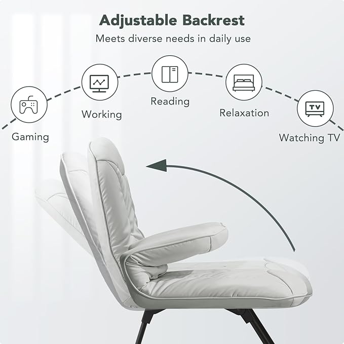 Furniliving 3 in 1 Folding Chair Foldable Floor Chair for Reading, Lounging & Gaming, Portable Camping Chair with Metal Frame Comfy Accent Chair Reading Chair for Indoor, Living Room, PU (Grey)