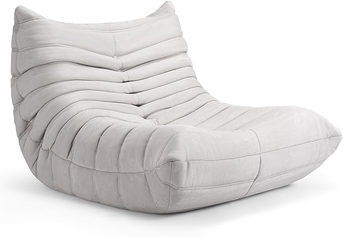High-end Togo Bean Bag Chair, Fireside Chair with Light Gray Suede Fabric Cover, Comfy & Soft Lazy Floor Lounge Sofa for Bedroom, Living Room, Office or Salon