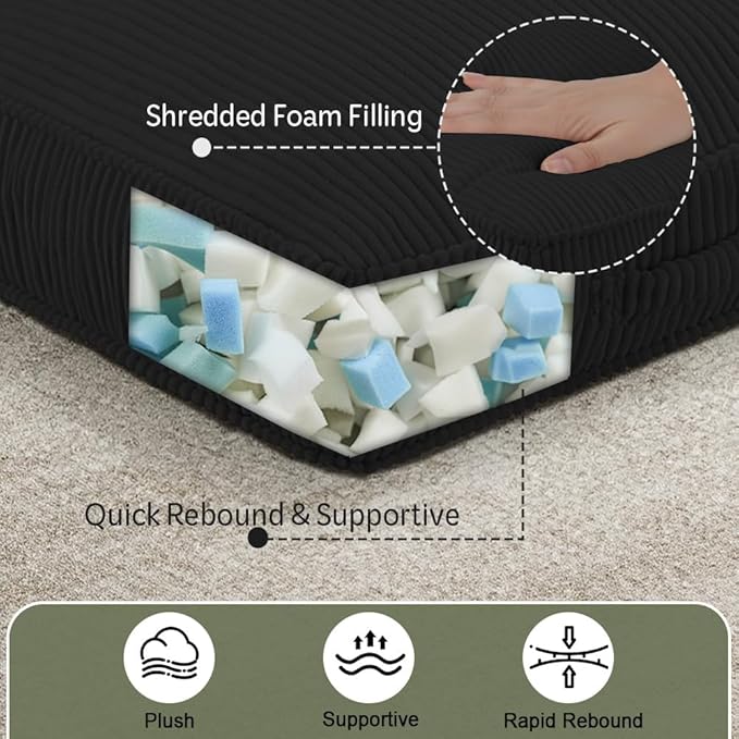 PRIMEPATIO Floor Pillow for Adults, 4" Square Floor Cushions with Washable Cover, Large Corduroy Meditation Pillow, 24 inches Tatami Seat with Handle for Living Room or Yoga, Black