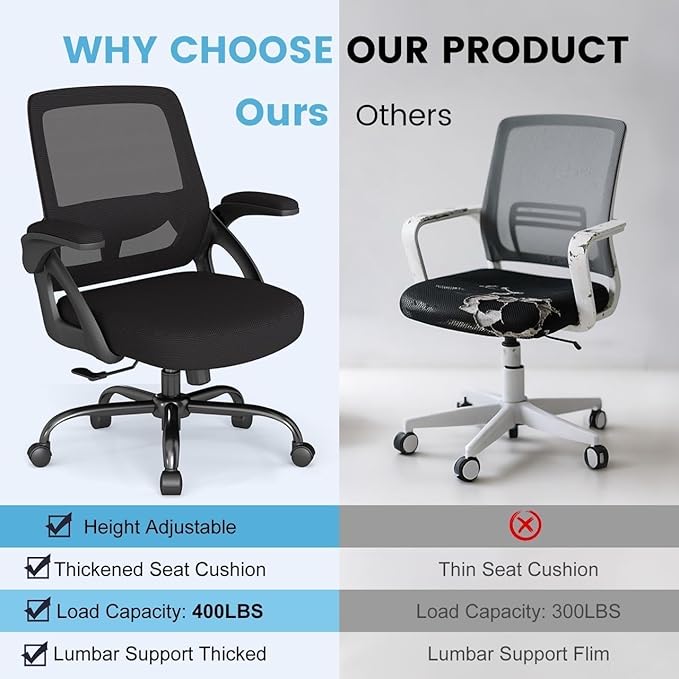 AnyGod , Ergonomic Mesh Gaming Mid Back with Comfy Lumbar Support Swivel Task Executive Chairs with Wheels, Flip up Arms for Home, Office, Study