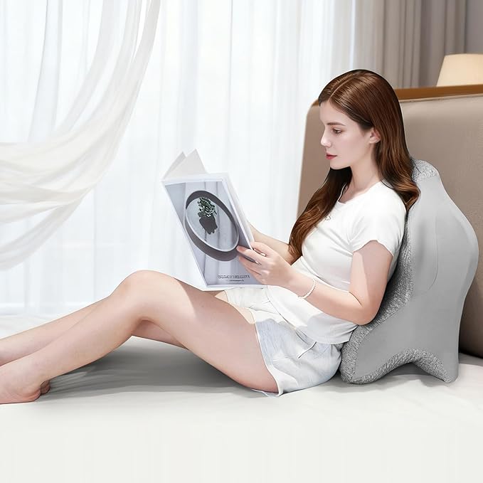 YRuiSofut Reading Pillow for Bed, Leaning, Lying and Prone, Ergonomic Memory Foam Bed Wedge Pillow for Headboard, Floor Cushions, Chin & Back Support Pillows on Bedrest Couch Floor- Grey