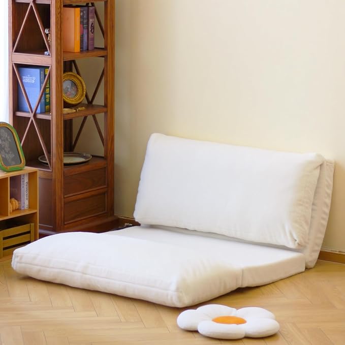 N&V Folding Matress Sofa Bean Bag Bed, Foam Filling Folding Matress Sofa, Includes Removable and Machine Washable Cover, Soft Premium Faux Fur (Medium, White)