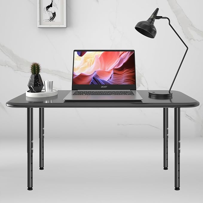 KOMOHOM Adjustable Furniture Leg Set 32~51 Inch, Adjustable Metal Table Leg， Home Office DIY Metal Desk Legs, for Computer Desk Dining Table Office Desk (4, Black)