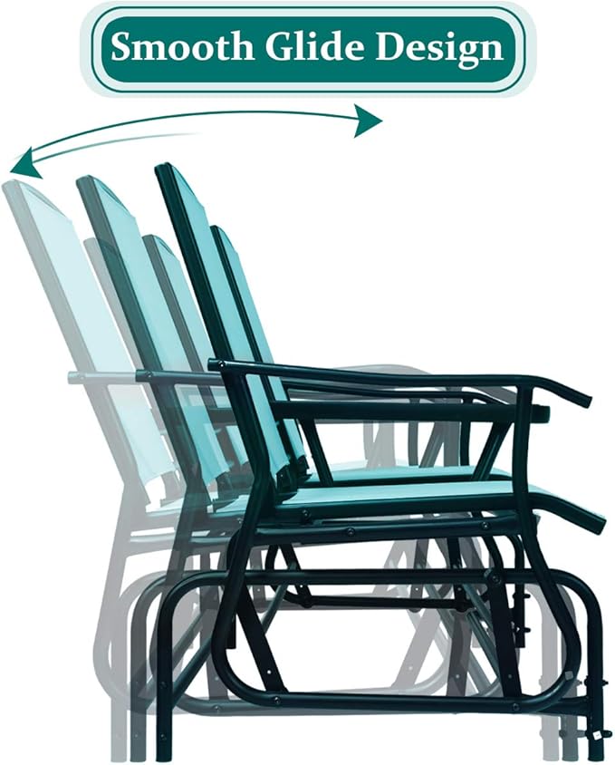 S AFSTAR 2-Person Outdoor Glider, Patio Glider Bench Chairs with Center Tempered Glass Table & Breathable Loveseat, Double Swing Glider Chair for Porch Garden Poolside Balcony Lawn (Turquoise)