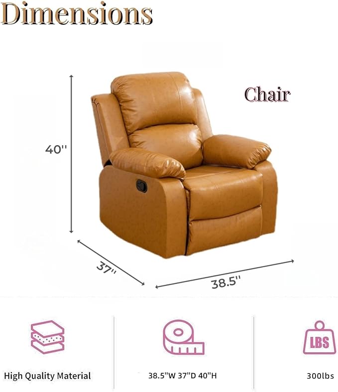 Caberryne Leather Recliner Chair for Living Room Furniture Set,Ginger Leather Reclining Couch for Small Space/Rv, Wall Hugger Single Recliner/Home Theater Chairs for House/Office(Chair)