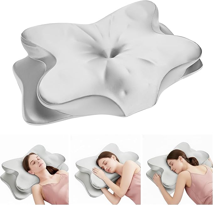 Cervical Pillow for Neck Pain Relief - Ergonomic Memory Foam Neck Pillow with Silky Satin Cover, Orthopedic Neck Support for Side Sleepers, Gift for Family, Men & Women, Husband & Grandma (Gray)