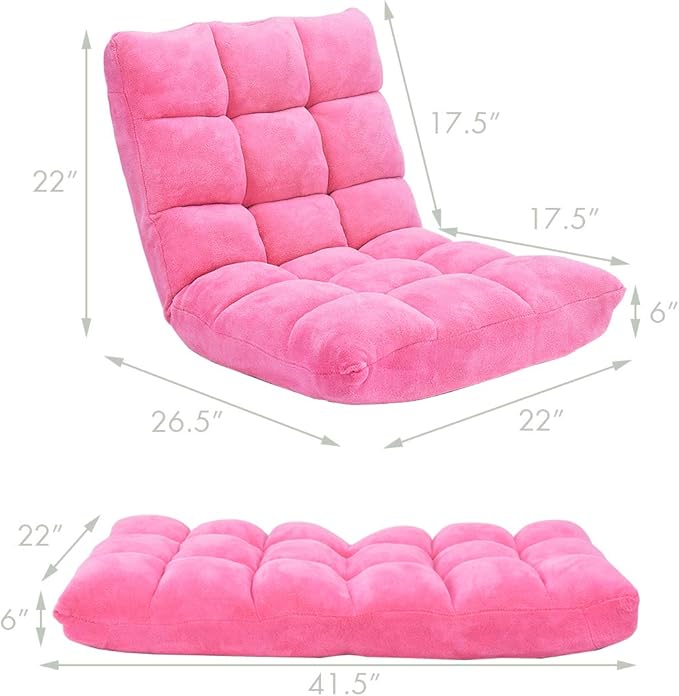 S AFSTAR Cushioned Floor Chair, 14-Position Adjustable Padded Lazy Recliner with Comfortable Back Support and Skin-Friendly Cover, Great for Reading, Playing Game, Meditating (Delightful Pink)