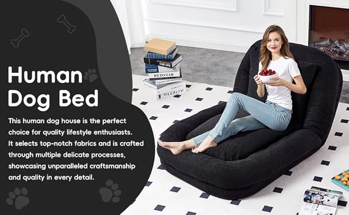 Trendy Black Folding Sofa Chair - Plush Lounge Chair with 5 Adjustable Positions for Ultimate Gaming, Meditation & Relaxation