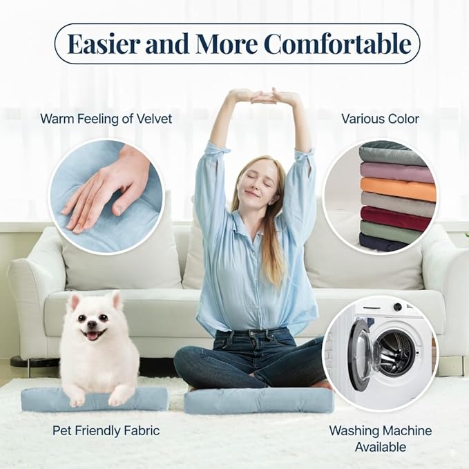 Velvet Floor Pillow,Square Large Pillows Seating for Adults, Tufted Cushions for Meditation, Yoga Tatami Living Room Chair Booster, Machine-Washable & Dryer-Safe, Pastel Blue, 22x22 Inch