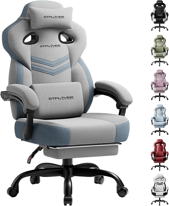 GTPLAYER Gaming Chair, Computer Chair with Footrest and Lumbar Support for Adults, 360°-Swivel Big & Tall Reclining Seat for Office or Gaming (Grey)